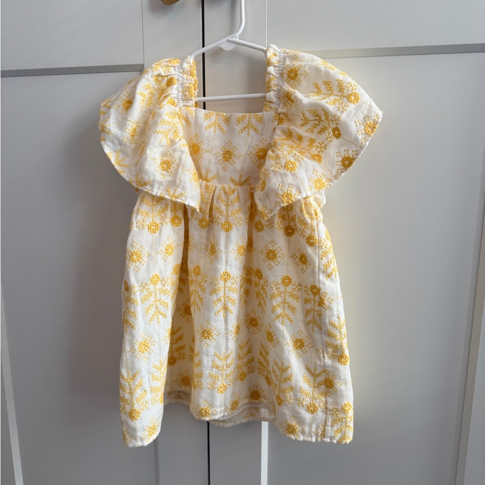 Zara 3-4T Girls Yellow Floral Puff-Sleeve Dress